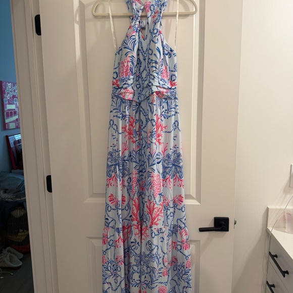 Lilly Pulitzer Montecito Coral Striped Maxi Halter Dress - Picture 2 of 10